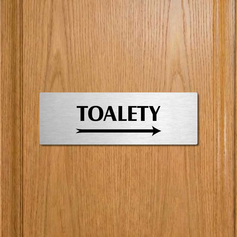 Toalety vpravo, 240x79mm, stříbrná popiska 